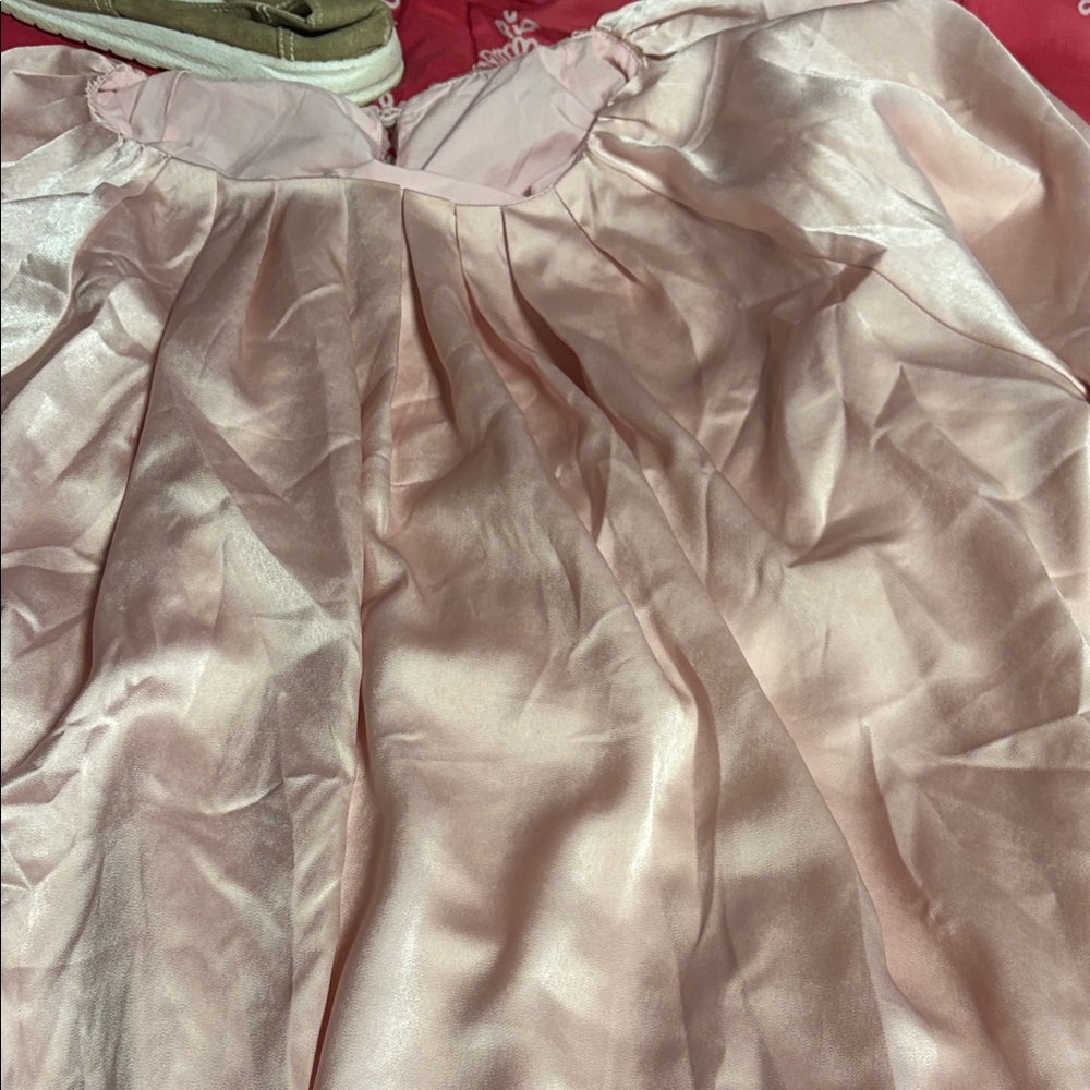 Elegant Off-Shoulder Blouse in Soft Pink blouson blouse